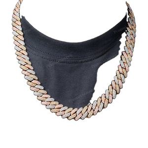 12mm Tri-Color Prong Cubain Lien Ras Du Cou À La Main En Argent Sterling Hommes Chaîne Plaqué Or Blanc Usine Moissanite Colliers - Product Image 1