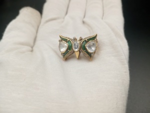 Broche de luxe vintage paon en émail vert, cristaux taillés en poire, strass, ton or, argent 925, bijoux fins unisexes pour mariage - Product Image 1