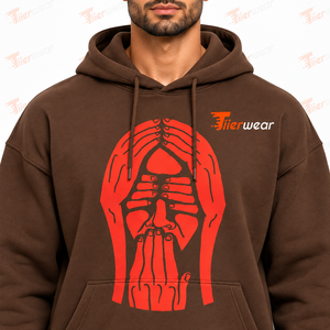 Tlierwear Men's Brown Drop Shoulder <b>Hoodies</b> With <b>Red</b> Skeleton Hands Print Casual Fleece Pullover Regular Fit Autumn Wear - Product Image 6
