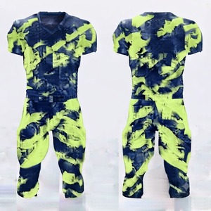 Uniforme de football américain personnalisé, bleu marine, jaune camouflage, maillot et pantalon sublimés, ajustés, respirants, vêtements de sport pour hommes - Product Image 1