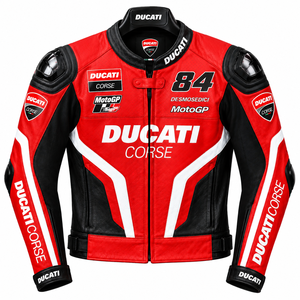 Veste de course en cuir coupe-vent imprimée Ducati, style motard Ducati, manches longues, unisexe, personnalisable pour la moto - Product Image 1