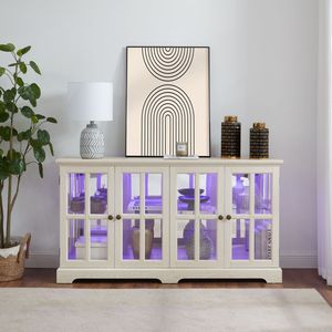Vetrina Antica a Quattro Ante con LED e Ripiani in Vetro Regolabili, Design Vintage per Collezioni e Stoccaggio di Porcellana - Product Image 3