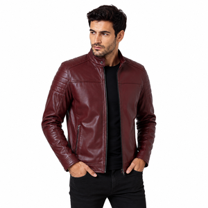 Veste en cuir pour homme avec matière résistante, surface lisse, poches sécurisées et doublure chaude, idéale pour les journées fraîches, look décontracté. - Product Image 6