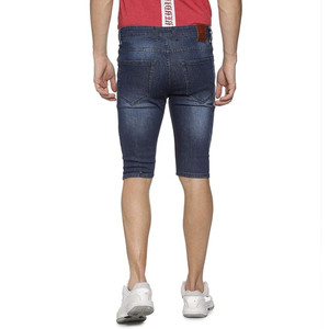 Shorts de Mezclilla para Hombre, Lavado Oscuro, con Rasgaduras en las Rodillas, Textura Desgastada, Corte Ajustado, Tejido Elástico y Duradero - Product Image 2