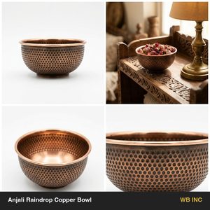 Bol en cuivre antique à motif goutte de pluie 12 cm, décoration artisanale en cuivre pour la maison, les hôtels, les mariages, décoration de table Anjali Raindrop - Product Image 6