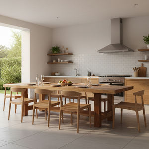 Table de salle à manger en bois de Suar massif naturel de haute qualité, style mid-century moderne et contemporain, plateau en dalle, au meilleur prix - Product Image 6