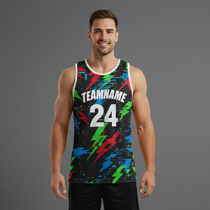 Conjunto de Camisetas de Baloncesto Personalizadas al por Mayor para Hombre, Transpirables, de Secado Rápido, 100% Poliéster, Uniformes de Malla con Nombre, Número y Logotipo Personalizados - Product Image 3
