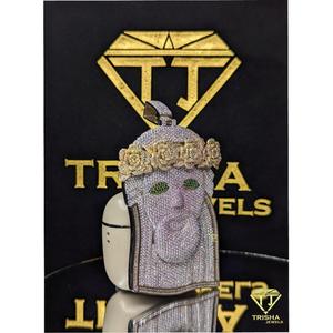 Pendentif masque facial en diamant Moissanite VVS, argent sterling 925, style hip-hop luxueux, bijoux personnalisés pour homme par Trisha Jewels - Product Image 3