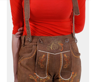 Women Trachten Lederhosen Traditional Bavarian Leather Shorts Oktoberfest Wear Lederhosen Damen Bavarian Style - Product Image 4