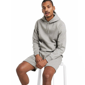 Conjunto Deportivo de Algodón Gris para Hombre, con Capucha, Manga Larga, Color Sólido, Casual, Otoño, Corte Regular, Peso Medio, Cierre con Cordón, Bolsillos Laterales - Product Image 1