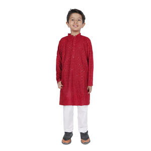 Conjunto Formal de Kurta y Pijama para Niños, con Lentejuelas y Bordados de Rayón |   Camisa Tradicional Étnica de Manga Larga con Cuello Mandarín para Fiestas en India - Product Image 1