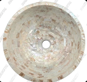 Lavabo Ovalado Moderno con Incrustaciones de Madreperla, Lavabo Artesanal para Baño - Product Image 1