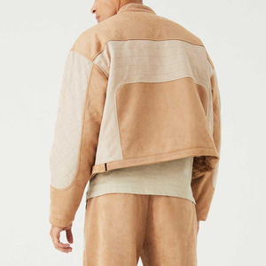 <b>Men's</b> High Quality <b>Suede</b> Bomber <b>Jacket</b> Color Blocking Stand Collar Zipper Closure Casual Autumn Wear Eco-Friendly - Product Image 2