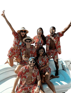 Ensemble 2 pièces de style hawaïen pour hommes, chemise boutonnée avec short assorti à taille élastique, vêtements de plage - Product Image 3