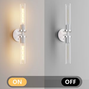 Set di Due Moderne Applique da Parete a Filo Fisso in Nichel Spazzolato, Illuminazione per Bagno con Vetro Trasparente, Elegante Decorazione Murale - Product Image 6