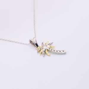 Collier chaîne à maillons avec pendentif palmier bicolore or blanc et or jaune, diamant de laboratoire, personnalisable, pour mariage et fête, cadeau tropical de plage - Product Image 3