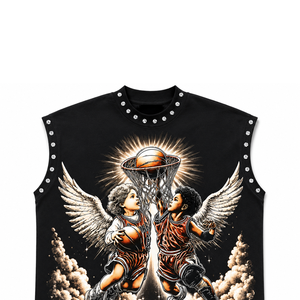 Camiseta sin mangas con estampado gráfico personalizado y pedrería, 100% algodón jersey, estilo vintage moderno, para un uso cómodo unisex. - Product Image 3