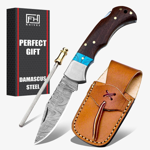 Beautiful Custom Handmade Damascus Steel Folding Knife 1 Blade <b>Drop</b> Point Ram Horn Handle High Durability DIY Grade - Product Image 2