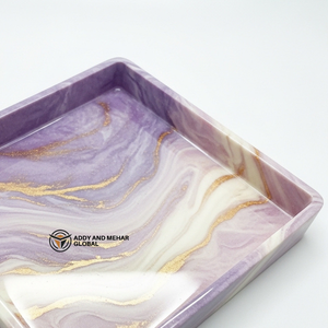 Luxury <b>Square</b> Lavender Resin Storage Tray | Gold Vein Purple <b>Marble</b> Effect Decorative Platter for <b>Coffee</b> <b>Table</b> & Home Decor - Product Image 3