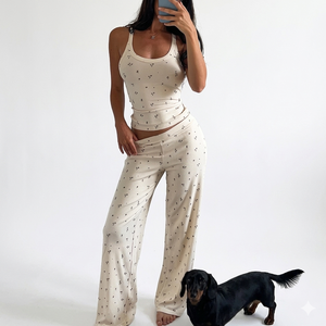 Womens Sleeveless Tank Top and Trouser <b>Set</b> Casual Two Piece Outfit Soft Cotton Lounge Wear Matching <b>Set</b> Comfortable Daily Wear - Product Image 1