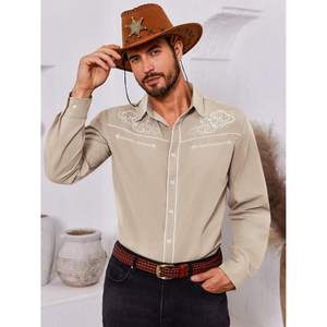 2026 Men's Western <b>Cowboy</b> Dress <b>Shirt</b> 100% Cotton Woven Long Sleeve Button Embroidered Casual Slim Fit Vintage Style ODM - Product Image 5