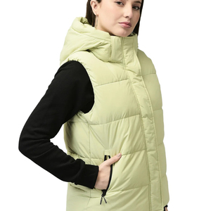 Chaleco Acolchado Verde Claro para Mujer, Cuello Alto, Cierre de Cremallera, Cortavientos, Ropa Exterior Informal, Color Sólido, Poliéster - Product Image 2