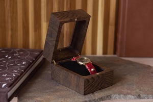 Personalized Wooden Watch Box with Glass Top - Single Watch Display, <b>Cushion</b> Included - Product Image 4