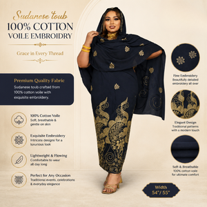 Elegante Tela de Voile de Algodón Bordada |   Tela de algodón 100% sudanés para vestido Toub, para mujeres, bodas, fiestas y prendas tradicionales. - Product Image 5