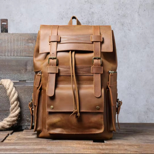 Oversized Waterproof Leather <b>Backpack</b> Anti-Theft Vintage Laptop Rucksack Genuine Leather Rucksack LBP-0410 - Product Image 1