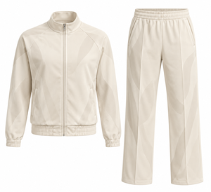 Conjunto Deportivo Casual para Mujer, Chaqueta con Cierre y Pantalones Anchos Color Crema - Product Image 1
