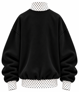 เสื้อสเวตเชิ้ตผู้หญิงคอเต่าทรงโอเวอร์ไซส์แบบขายส่ง ตกแต่งผ้าฟลีซลายตารางเย็บปะติดปะต่อ ปักลาย ตกแต่งไหล่ตก สไตล์ลำลอง - Product Image 4