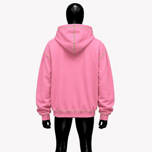 Sudadera con capucha rosa gótica con cremallera, costuras en contraste blancas, estilo oversize, streetwear, logo verde bordado, unisex, ropa de moda punk personalizada - Product Image 2