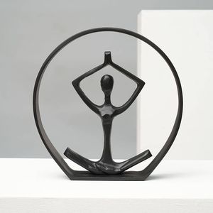 Figura Decorativa de Aluminio Negro con Pose de Yoga, 10x1.5x10 Pulgadas - Product Image 1