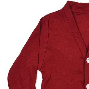 Cardigan en tricot rouge pour femme Stanford Cardinal, col en V, manches longues, style preppy, boutons sur le devant, couleur unie - Product Image 4