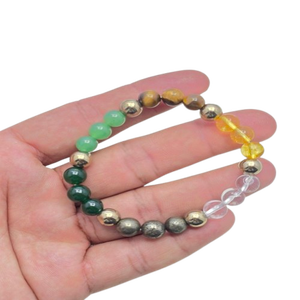Pulsera Elástica de Alta Calidad con Combinación de Piedras Preciosas de Cuarzo y Ágata Talladas, Grabado de Cristal Natural, Hermosa y Elegante - Product Image 1