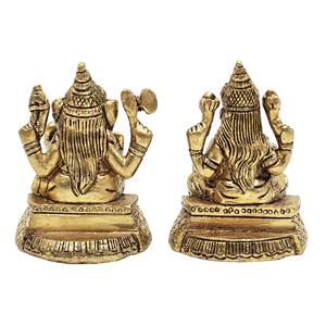 Paire de statues de Lakshmi Ganesha en laiton de 2 pouces faites à la main petites sculptures pour cadeaux fabriquées en Inde - Product Image 3