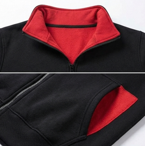 <b>Men's</b> <b>Black</b> <b>Fleece</b> <b>Jacket</b> Zipper Closure Casual Autumn Wear Solid Color Polyester Material Regular Fit - Product Image 4