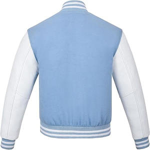 Veste Bomber Varsity en Laine Bleue avec Manches en Cuir et Broderie de Lettres en Chenille Personnalisée avec Logo, pour Homme - Product Image 3
