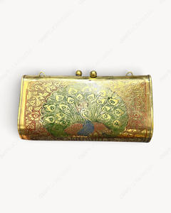 Handcrafted Peacock Motif <b>Clutch</b> <b>Bag</b> Gold Tone Frame Floral Engraved Pattern Minaudiere Evening Purse Women Wholesale Supplier - Product Image 1