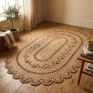 Oval Braided Jute Area <b>Rug</b> Medallion Pattern Handcrafted Bohemian Style <b>Flat</b> Pile Living Room Floor Mat - Product Image 5