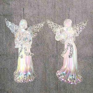 Charm Christmas New Year <b>Winter</b> <b>Decoration</b> Clear Frosty Pearlized White Paint Irrid Plated Acrylic 3D Angel 2D Fairy Ornament - Product Image 1