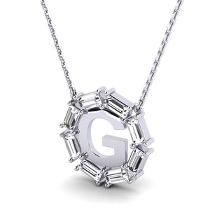Collar con Colgante Inicial G, Plata 925, Moissanita, Zirconia Corte Esmeralda, Engaste de Garras, Joyería Clásica Unisex, Regalo, Colgante de Moda - Product Image 2