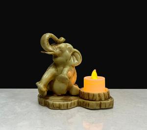 Figura Decorativa de Elefante Semisentado de Resina con Polvo de Mármol Hecha a Mano para Decoración del Hogar - Product Image 1