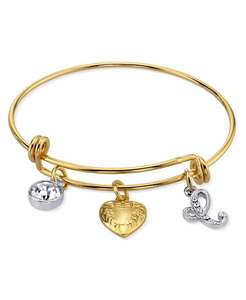 Brazalete de corazón bañado en oro 14K y cristal inicial | 2028 - Product Image 3