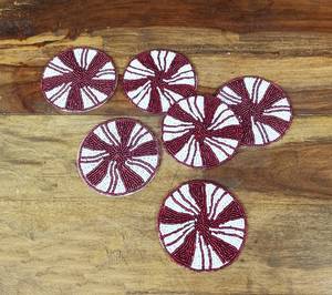 Handmade Eco-Friendly Customizable Red and White <b>Round</b> Knitted Coasters-Set of 6 for Home & Hotel Use - Product Image 1