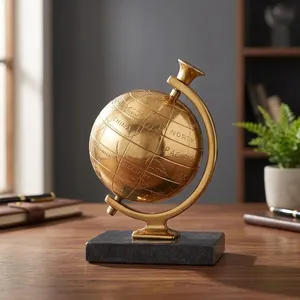 Globe Armillarier Doré Décoratif avec Socle Noir, Globe Céleste Vintage, Décoration de Bureau, Style Astrolabe Nautique Antique - Product Image 4
