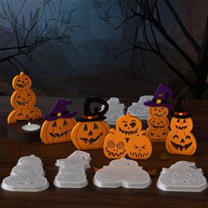 Halloween Hat Pumpkin Demon Pumpkin Three Pumpkin Candlestick Pendant Silicone <b>Mold</b> - Product Image 4