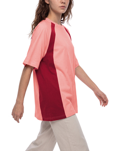 Camiseta de Algodón Rosa Oversize para Mujer, Cuello Redondo, Manga Corta, Corte Holgado, Encaje, Antiarrugas, para Primavera/Verano - Product Image 2