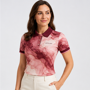 Polo Personalizado para Mujer con Estampado de Mármol Borgoña, Secado Rápido, Transpirable, Manga Corta, Uniforme de Golf, WPS-0770 - Product Image 4