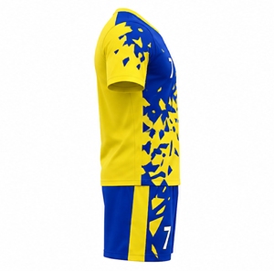 Conjunto de Camiseta y Pantalones Cortos de Voleibol Sublimados en Amarillo y Azul, Unisex, Transpirable, Cuello Redondo, Uniforme Deportivo Index Sport Wear - Product Image 5